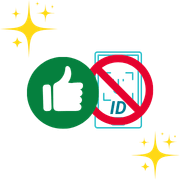 En tumme upp och ett överstruket BankID för att illustrera fördelar med casinon utan BankID