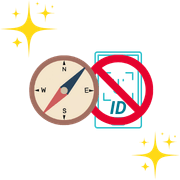 En kompass och ett överstruket BankID för att illustrera guide till casinon utan BankID